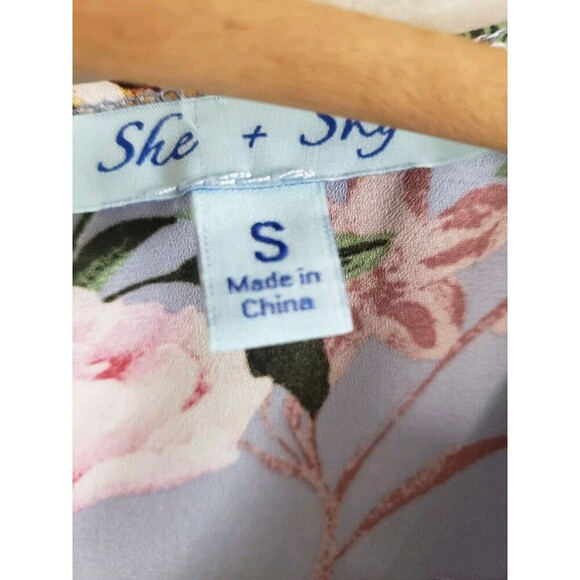 She+Sky Romper Women's Small Light Blue Floral Faux Wrap Ruffle Bell Sleeve - Picture 2 of 8